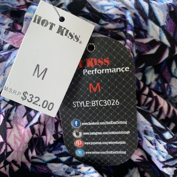 Hot Kiss Soft Touch Performance Leggings Blue/Pink/White Geometric Print Sz M - Picture 10 of 10